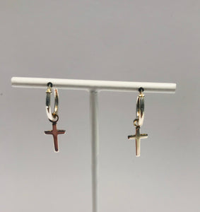 SAM&CEL - silver creoles with cross pendant