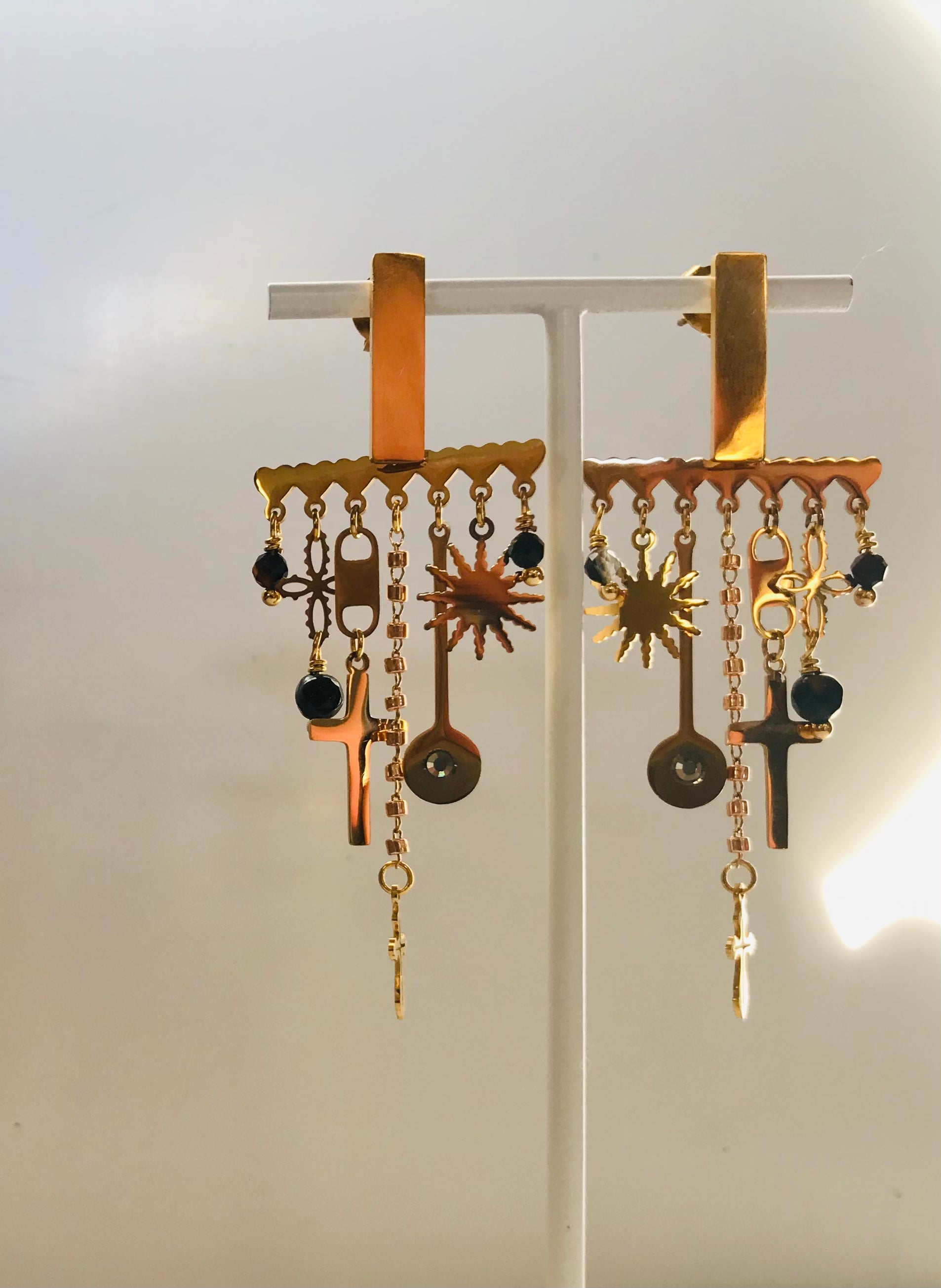 SAM & CEL - Steel statement earrings with pendants