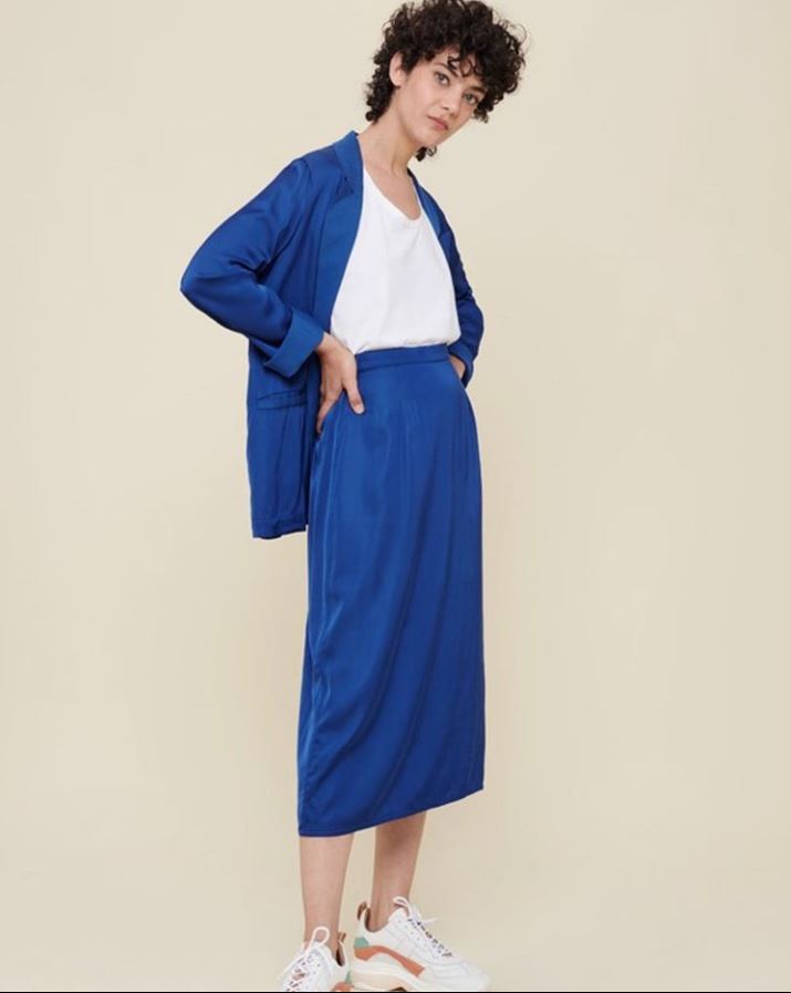 Acoté - blue satin long skirt Abyss
