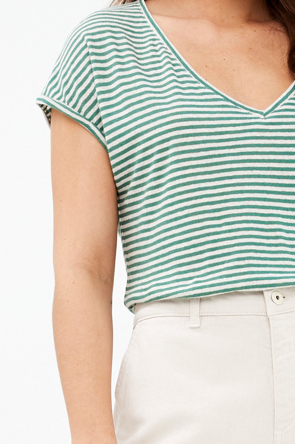 By-Bar - mila linen agave green stripe top