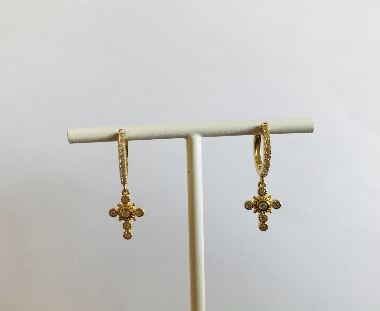 SAM & CEL - Gold plated zirconia creole earrings with pendant