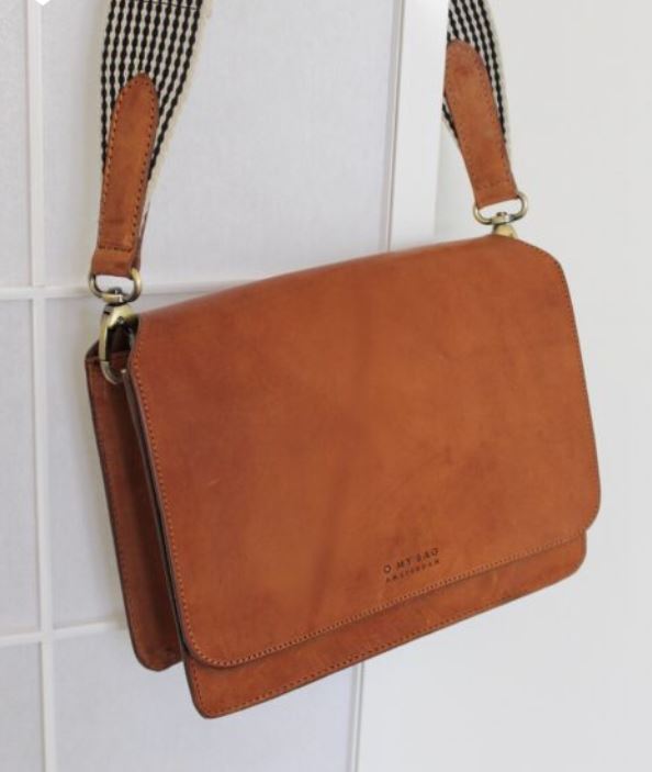 O My Bag - audrey cognac classic leather checkered strap bag