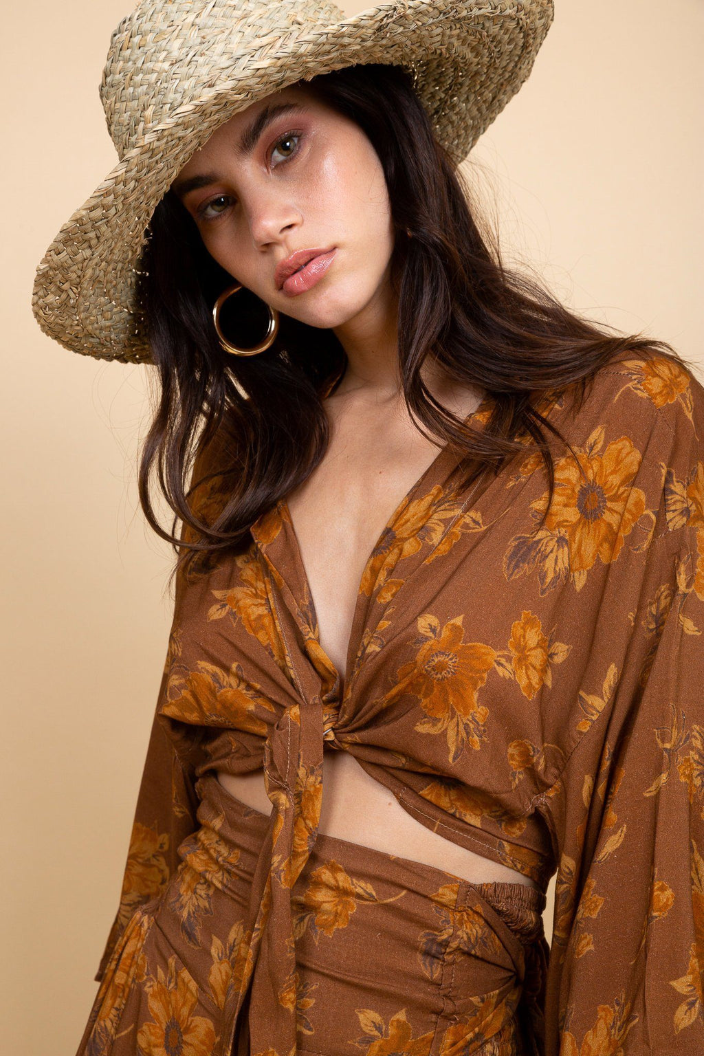 Poppy Field the label - jaipur crop top fadded floral city brown