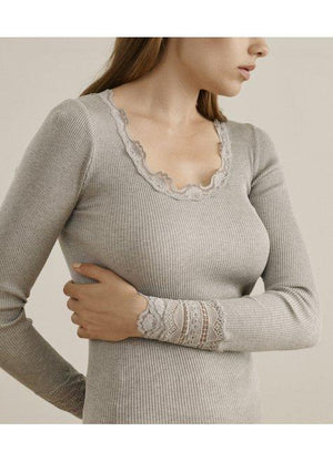 Rosemunde light grey lace blouse in silk