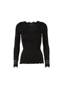 Rosemunde - black lace long sleeve top in silk