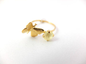 Wouters & Hendrix - gold plated silver butterfly ring yellow crystal