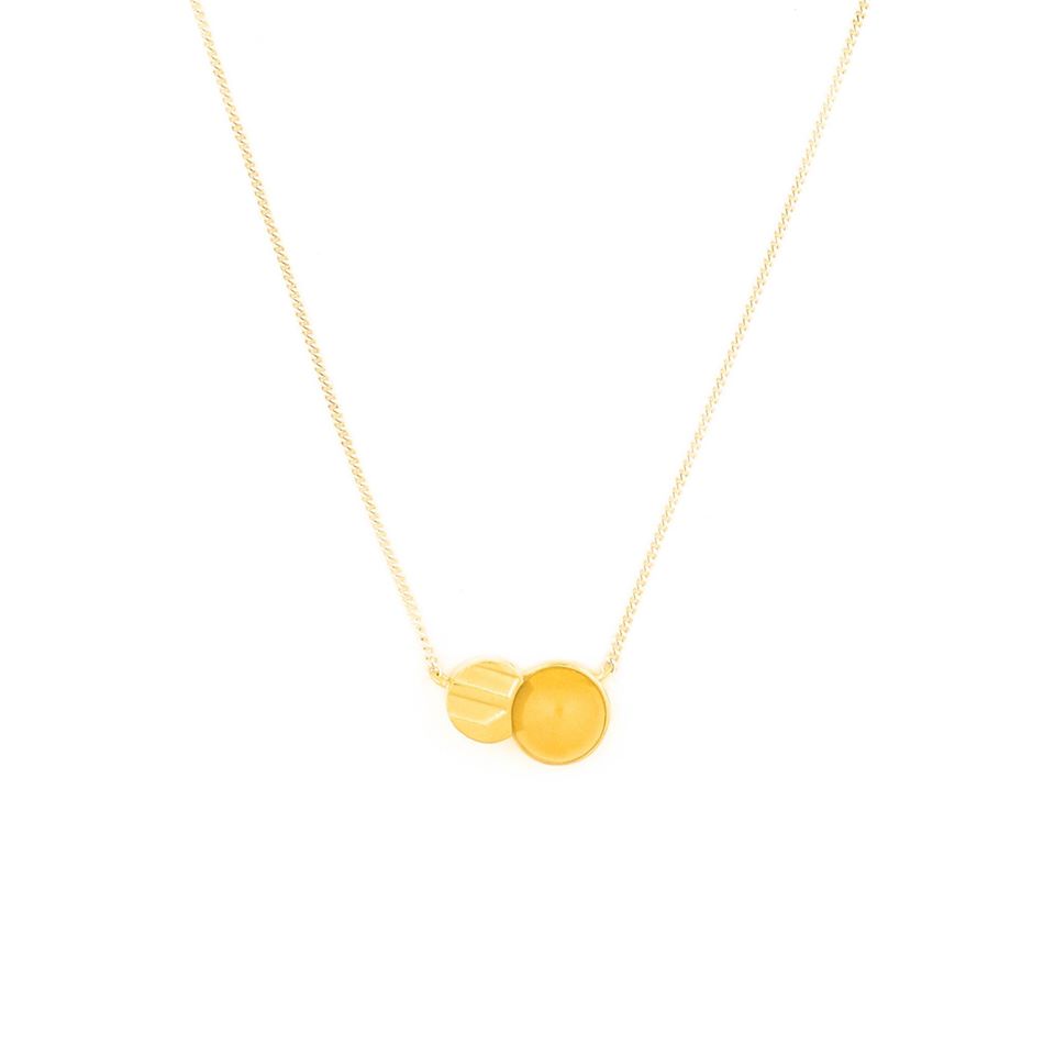 Wouters & Hendrix -  gold plated silver textured circle and yellow agate necklace