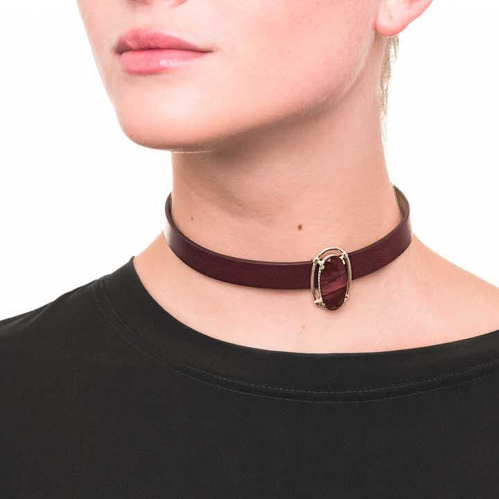 Wouters & Hendrix - leather choker with silver medallion and red jasper