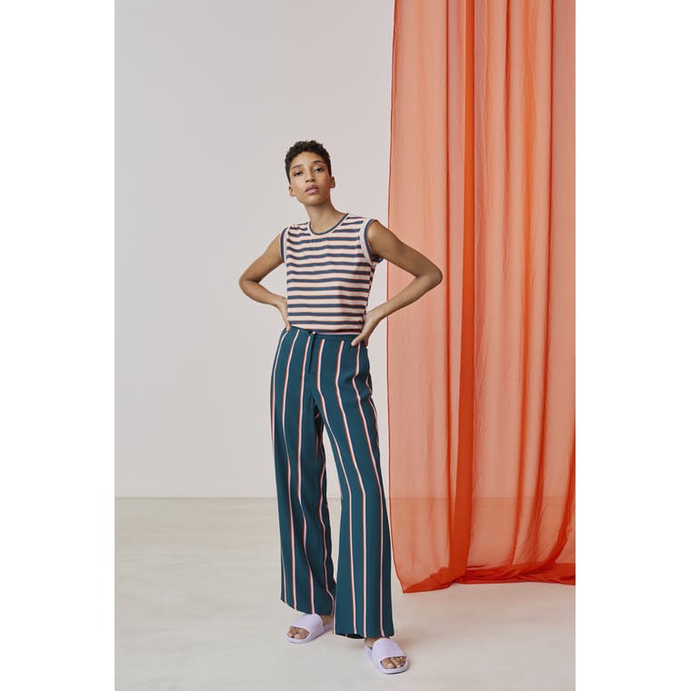 Xandres studio - blue trousers with orange and lilac stripes