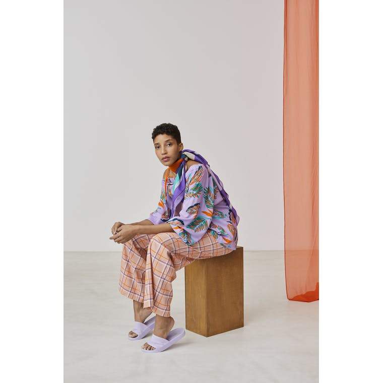 Xandres studio - zalmroze broek met ruitenprint