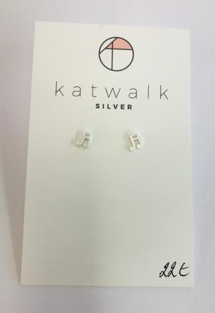 Gold plated/Silver sterling silver 925 musical note stud earrings by the Belgian brand Katwalk Silver. 