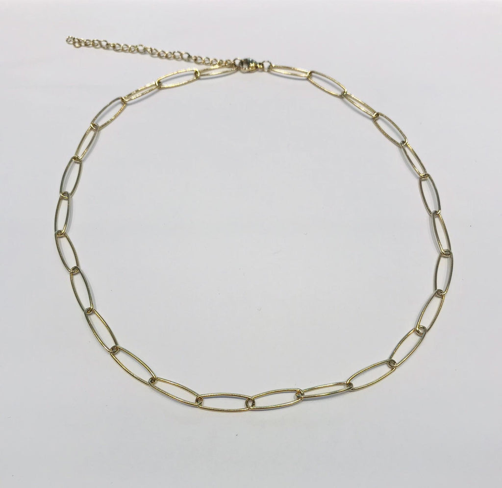Large link necklace in steel with necklace extender to long lengths by SAM&CEL.