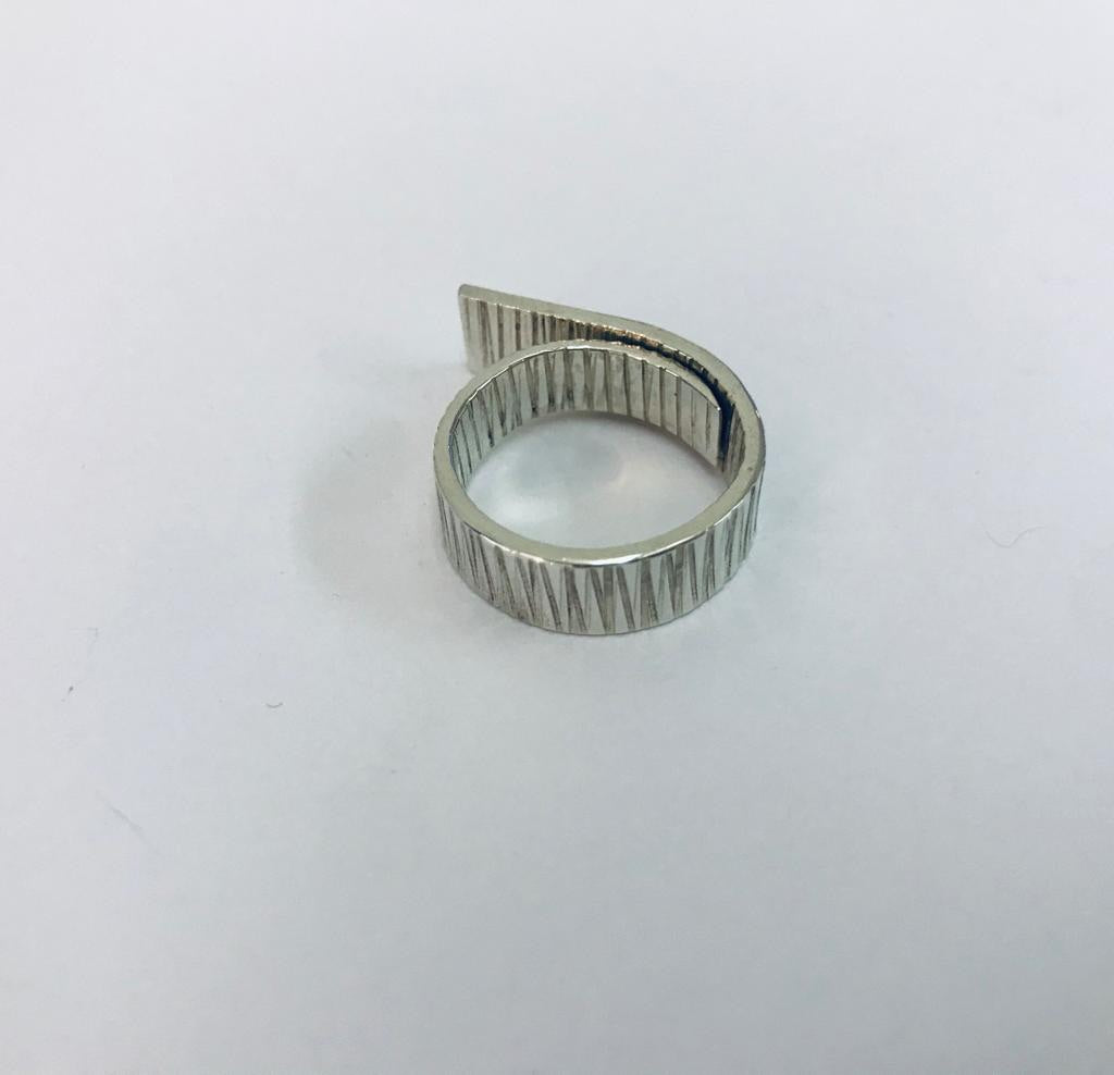 Silver striped ring by designer Anke.