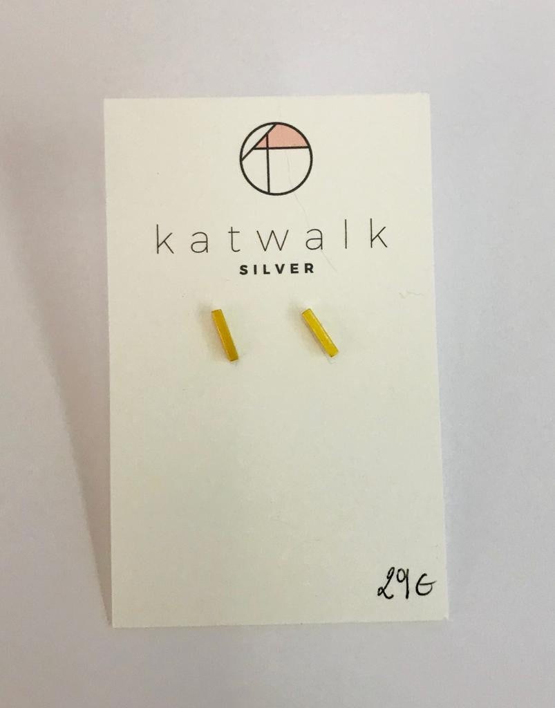 Gold plated bar stud earrings by Katwalk Silver