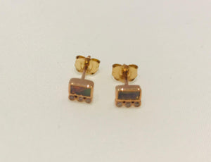 Céline Daoust 14kt pink gold earrings with baguette tourmaline and 3 diamonds. 