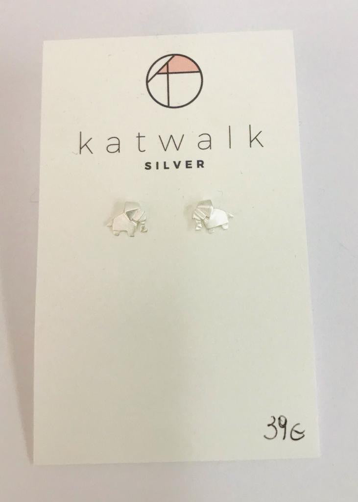 Sterling silver 925 little elephant stud earrings by the Belgian brand Katwalk Silver.  