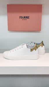 Fiamme fondo vitello sneaker white with gold glitter