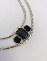Wouters & Hendrix - silver double necklace with smoky quartz and 2 onyx stones