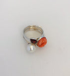 Wouters & Hendrix - 5 silver mix ring with flower and pearl